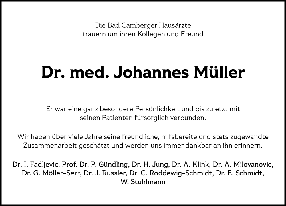  Traueranzeige für Johannes Müller vom 10.07.2025 aus Camberger Anzeiger