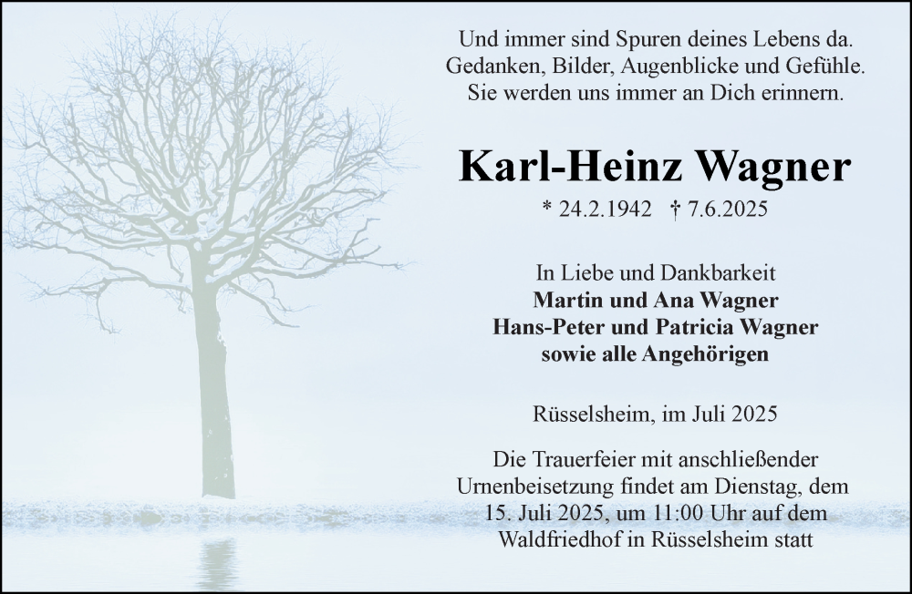 Traueranzeige für Karl-Heinz Wagner vom 05.07.2025 aus Rüsselsheimer Echo