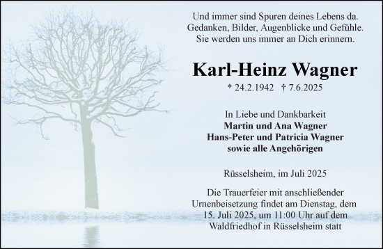 Traueranzeige von Karl-Heinz Wagner von Rüsselsheimer Echo