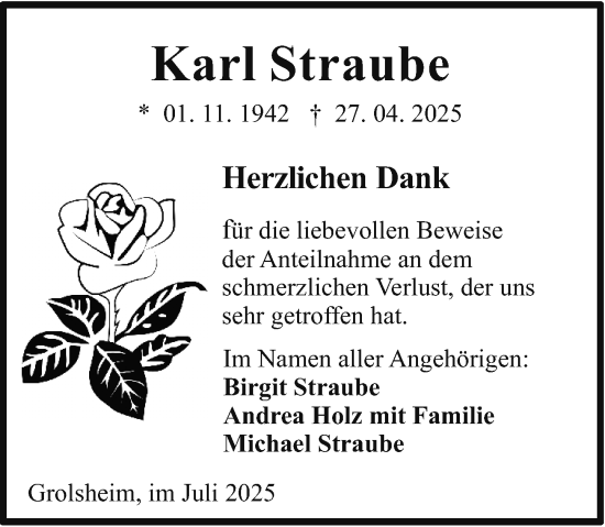 Traueranzeige von Karl Straube von Binger-/Ingelheimer Wochenblatt