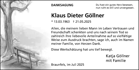 Traueranzeige von Klaus Dieter Göllner von Wetzlarer Neue Zeitung