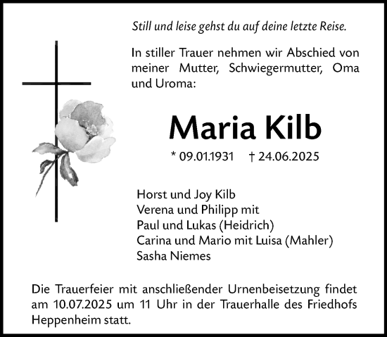 Traueranzeige von Maria Kilb von Starkenburger Echo