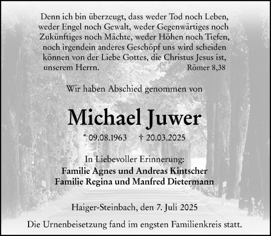Traueranzeige von Michael Juwer von Dill Block