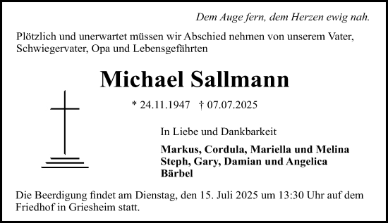 Traueranzeige von Michael Sallmann von Darmstädter Echo
