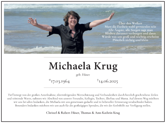 Traueranzeige von Michaela Krug von Allgemeine Zeitung Mainz
