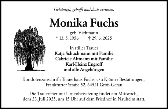 Traueranzeige von Monika Fuchs von Groß-Gerauer Echo