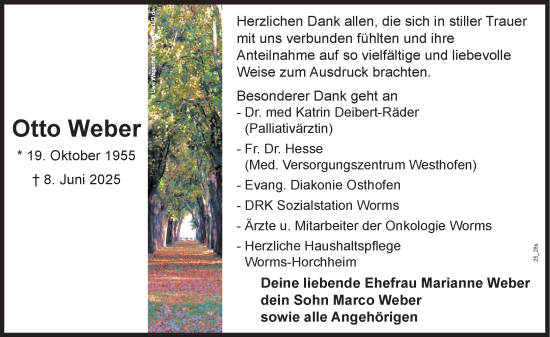 Traueranzeige von Otto Weber von Wormser Zeitung