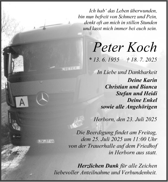 Traueranzeige von Peter Koch von Dill Block