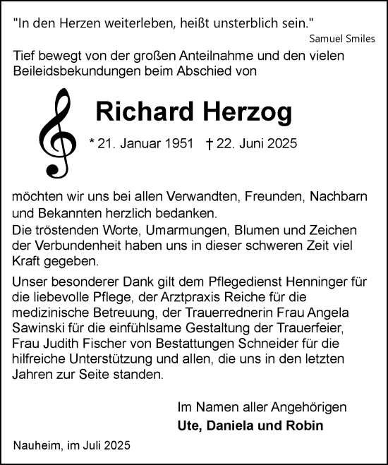 Traueranzeige von Richard Herzog von Rüsselsheimer Echo