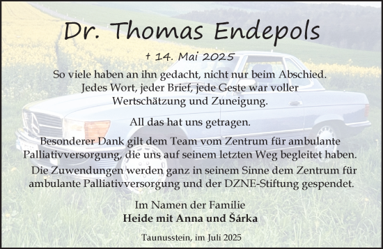 Traueranzeige von Thomas Endepols von Wiesbadener Kurier