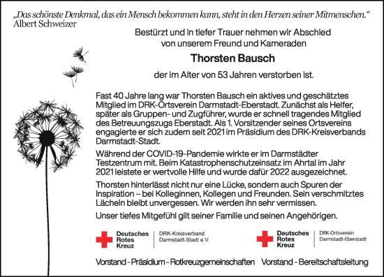 Traueranzeige von Thorsten Bausch von Darmstädter Echo