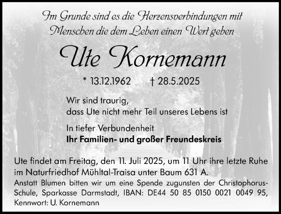 Traueranzeige von Ute Kornemann von Darmstädter Echo