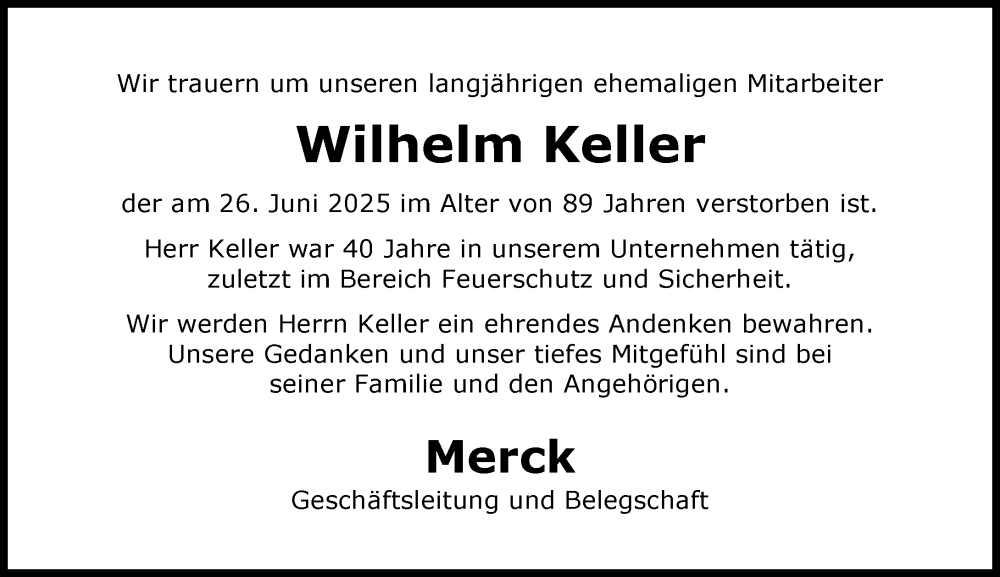  Traueranzeige für Wilhelm Keller vom 19.07.2025 aus Darmstädter Echo