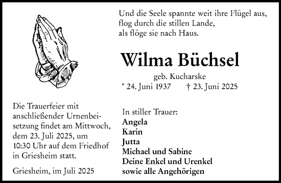 Traueranzeige von Wilma Büchsel von Groß-Gerauer Echo