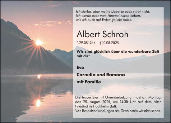 Traueranzeige von Albert Schroh von Hochheimer Zeitung