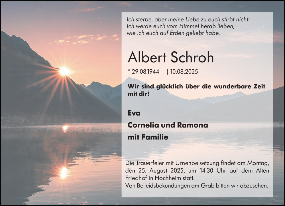  Traueranzeige für Albert Schroh vom 22.08.2025 aus Hochheimer Zeitung