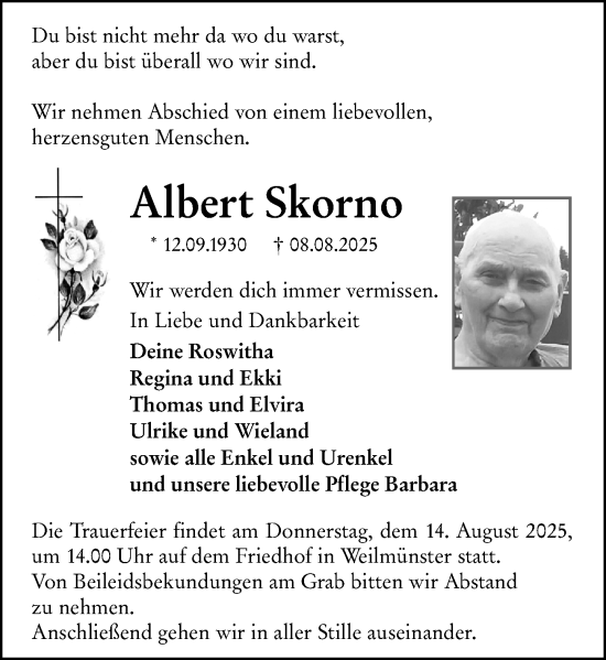 Traueranzeige von Albert Skorno von Weilburger Tageblatt