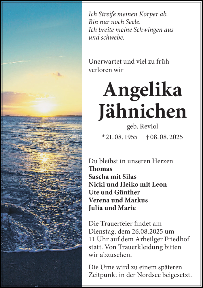  Traueranzeige für Angelika Jähnichen vom 23.08.2025 aus Darmstädter Echo