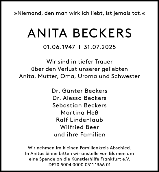 Traueranzeige von Anita Beckers von Darmstädter Echo