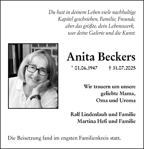Traueranzeige von Anita Beckers von Odenwälder Echo