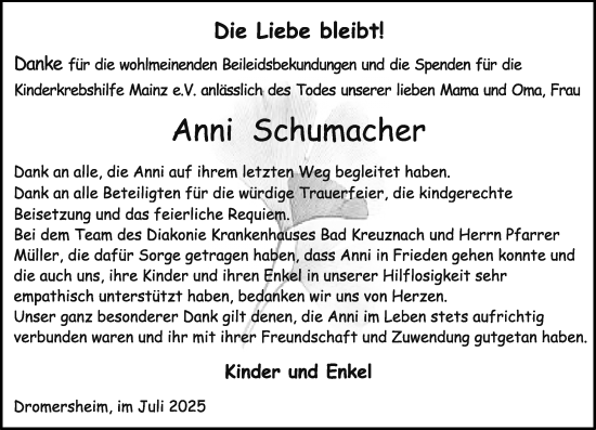 Traueranzeige von Anni Schuhmacher von Binger-/Ingelheimer Wochenblatt