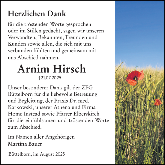 Traueranzeige von Arnim Hirsch von Groß-Gerauer Echo