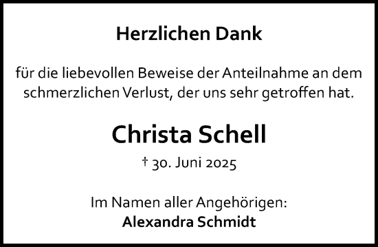 Traueranzeige von Christa Schell von Allgemeine Zeitung Mainz