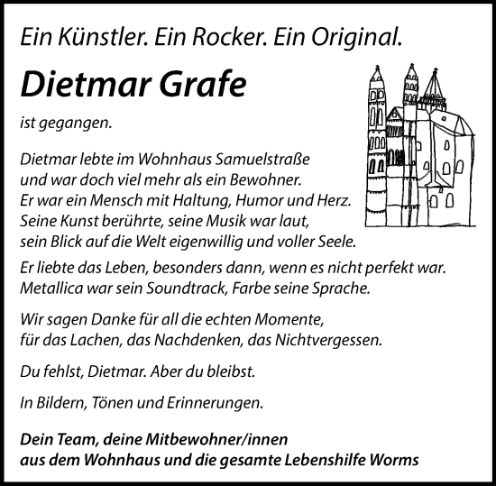 Traueranzeige von Dietmar Grafe von Wormser Zeitung