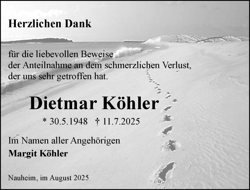  Traueranzeige für Dietmar Köhler vom 02.08.2025 aus Rüsselsheimer Echo