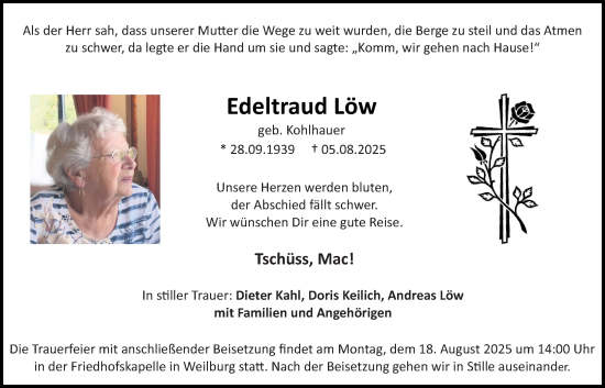 Traueranzeige von Edeltraud Löw von Weilburger Tageblatt