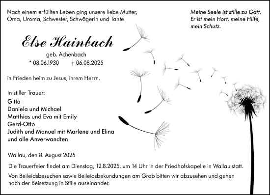 Traueranzeige von Else Hainbach von Hinterländer Anzeiger