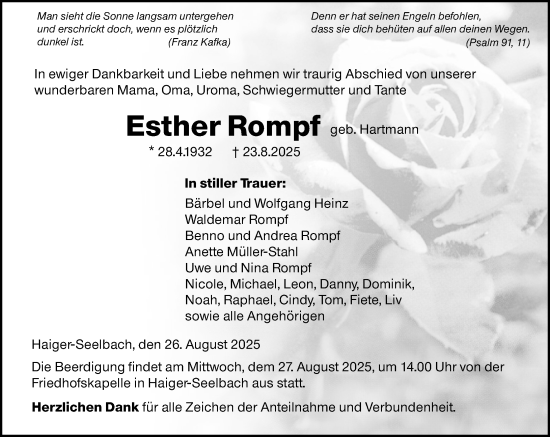 Traueranzeige von Esther Rompf von Dill Block