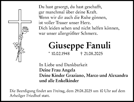 Traueranzeige von Giuseppe Fanuli von Darmstädter Echo