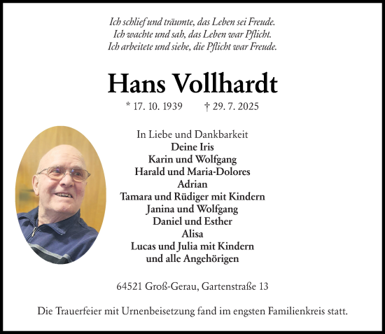 Traueranzeige von Hans Vollhardt von Groß-Gerauer Echo