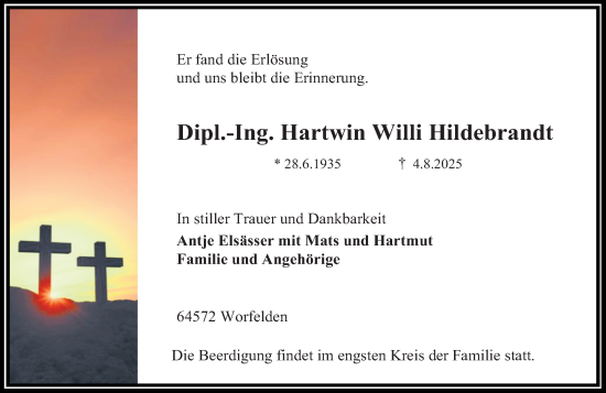 Traueranzeige von Hartwin Willi Hildebrandt von Groß-Gerauer Echo