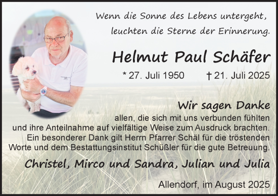 Traueranzeige von Helmut Paul Schäfer von Dill Block