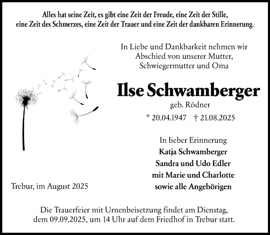 Traueranzeige von Ilse Schwamberger von Groß-Gerauer Echo