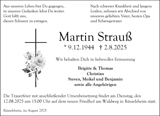 Traueranzeige von Martin Strauss von Rüsselsheimer Echo