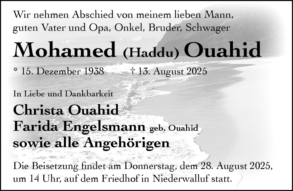  Traueranzeige für Mohamed  Ouahid vom 23.08.2025 aus Wiesbadener Kurier