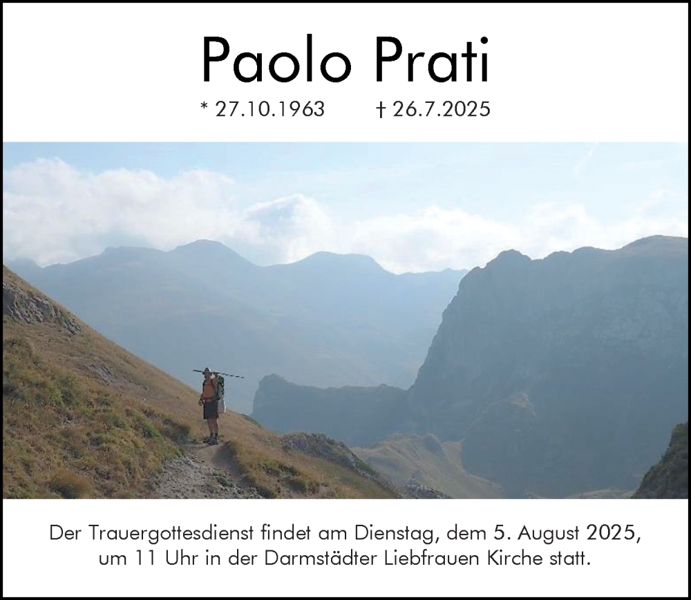  Traueranzeige für Paolo Prati vom 02.08.2025 aus Darmstädter Echo