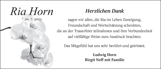 Traueranzeige von Ria Horn von Odenwälder Echo