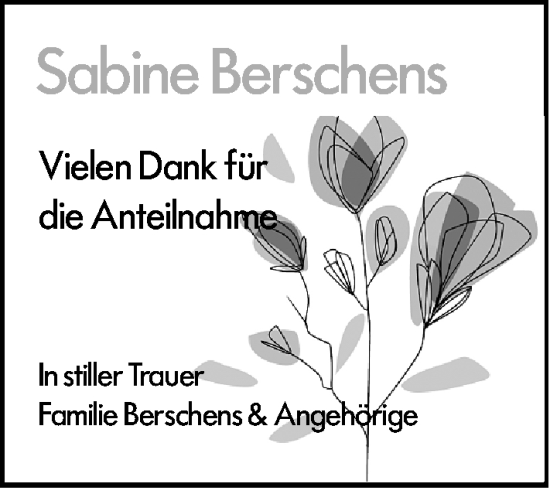 Traueranzeige von Sabine Berschens von Allgemeine Zeitung Alzey