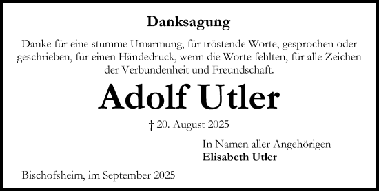 Traueranzeige von Adolf Utler von Rüsselsheimer Echo