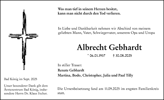 Traueranzeige von Albrecht Gebhardt von Odenwälder Echo