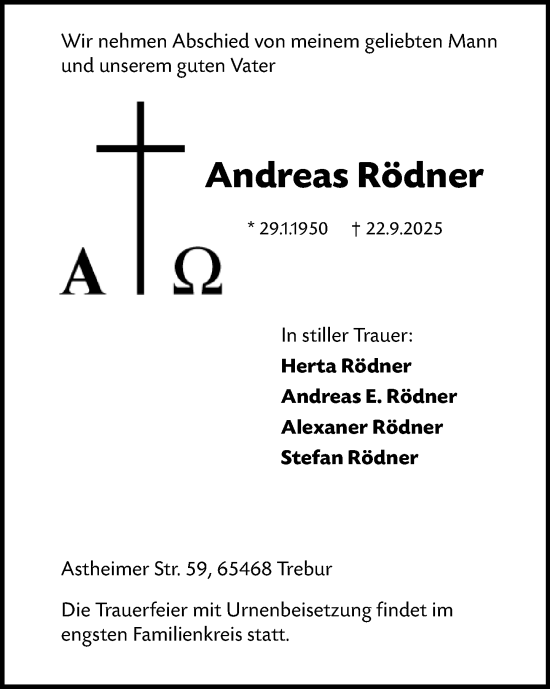 Traueranzeige von Andreas Rödner von Groß-Gerauer Echo