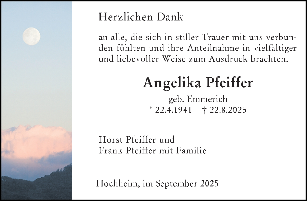  Traueranzeige für Angelika Pfeiffer vom 19.09.2025 aus Hochheimer Zeitung