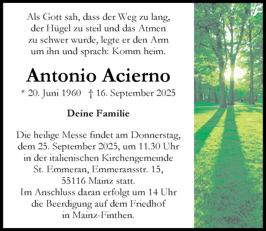 Traueranzeige von Antonio Acierno von Allgemeine Zeitung Mainz