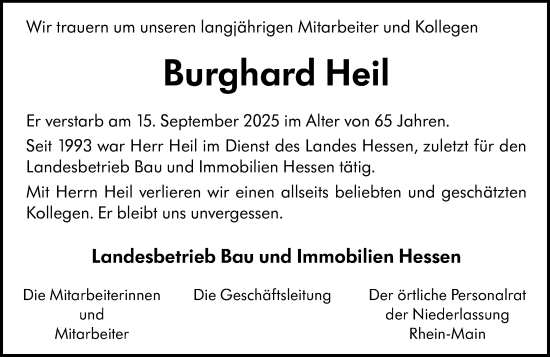 Traueranzeige von Burghard Heil von Wiesbadener Kurier