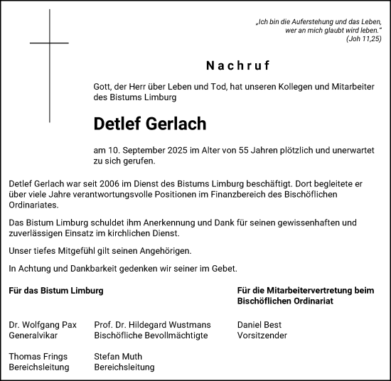 Traueranzeige von Detlef Gerlach von Weilburger Tageblatt