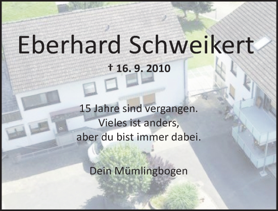 Traueranzeige von Eberhard Schweikert von Odenwälder Echo